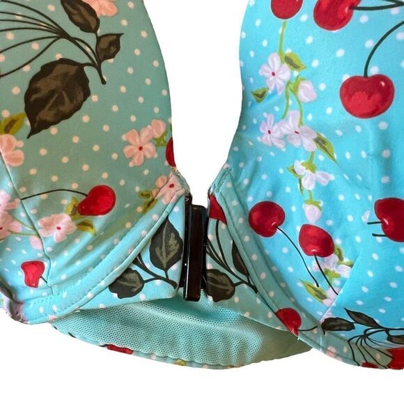 Torrid 40D T-Shirt Bra & Large Cheeky XO Back Panty Teal Cherry Floral Print - Picture 6 of 10